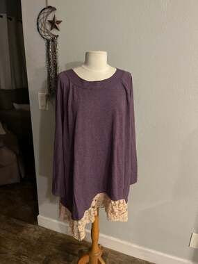 LOGO by Lori Goldstein Purple Lace Hem Roll-Tab Sleeve Top Size 3X